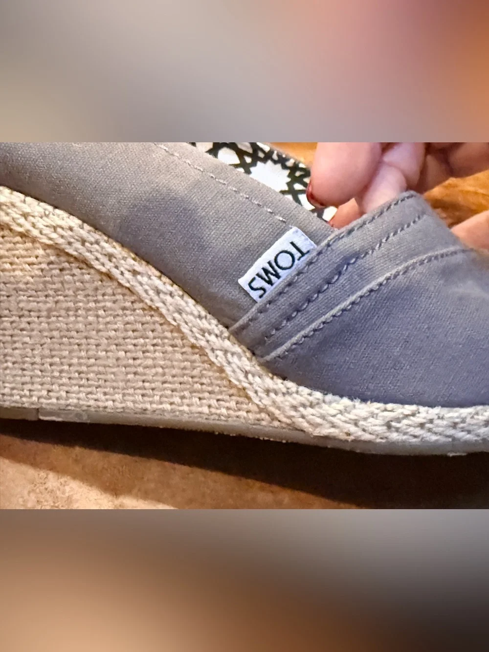 TOMS Gray Canvas Peep Toe Espadrille Wedge Heels Women’s Size 9 EU 40 Casual Com